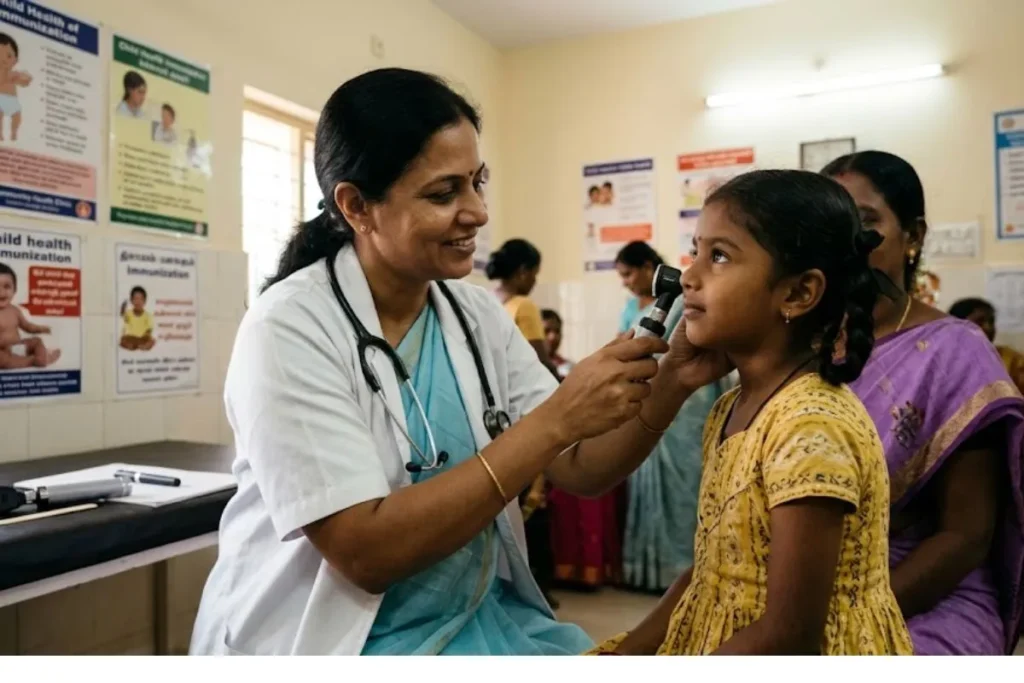 The doctor is checking the patient's ear